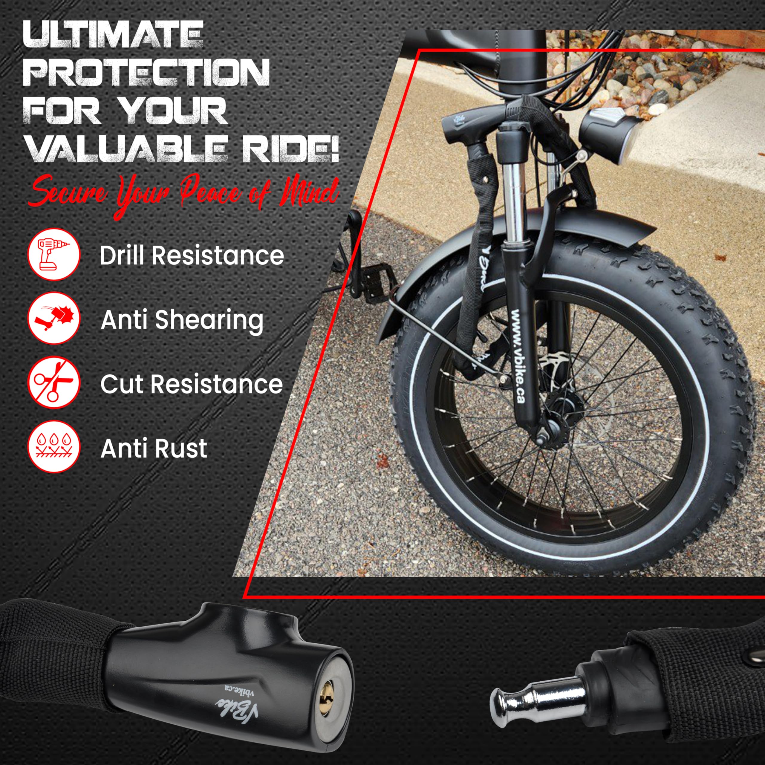 vBike Cadeados de corrente para bicicleta, trava de bicicleta